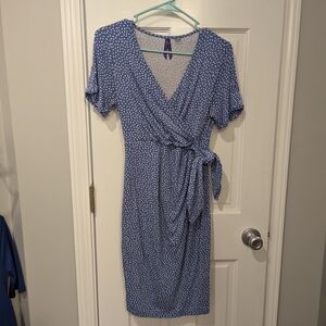 Seraphine Blue Flutter Sleeve V-Neck Sheath Dress